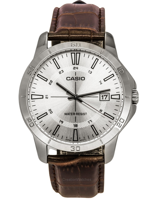 Casio Silver Dial Brown Leather Strap Analog Quartz Men's Watch